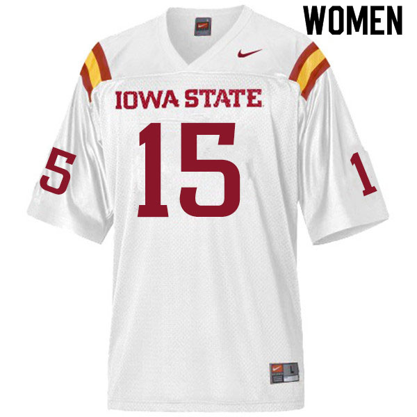 Women #15 Isheem Young Iowa State Cyclones College Football Jerseys Sale-White - Click Image to Close